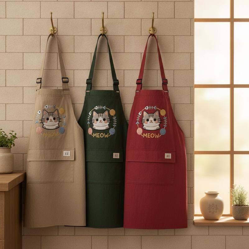 Embroidered Cat Kitchen Apron  - Home Cooking For Cats 评论和价格