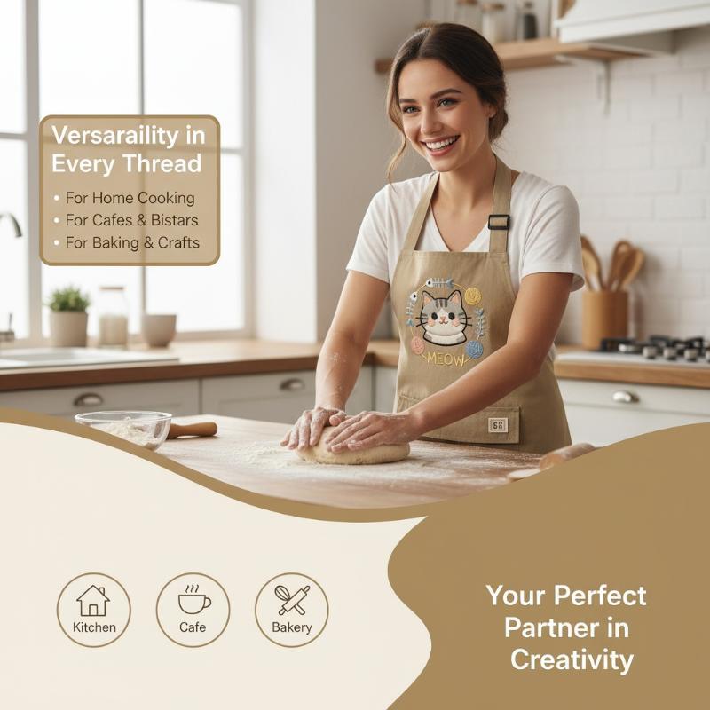Embroidered Cat Kitchen Apron  - Home Cooking For Cats 评论和价格